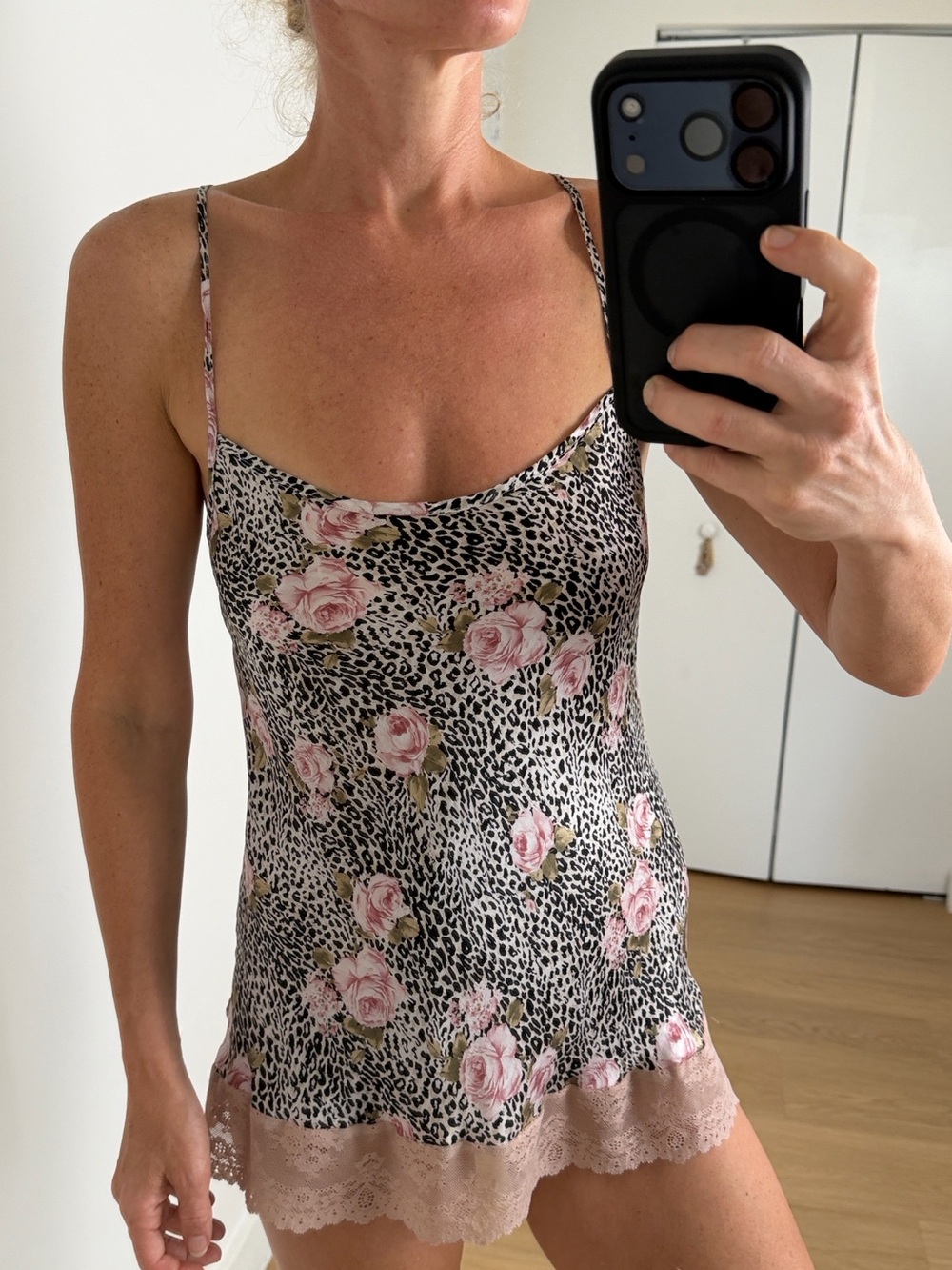 intimissimi Silk Floral & Leopard Print Lace-Trim Cami Slip